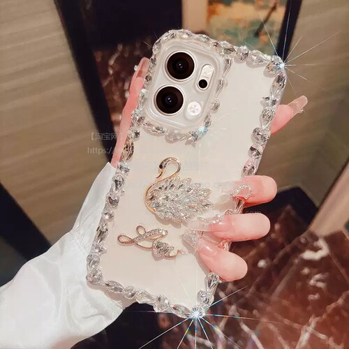 闪钻天鹅适用opporeno14手机壳K12全包RENO13透明9pro软套reno10pro+防摔FindX8保护5高档6se女款7新品