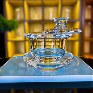 东海原矿水晶三才盖碗手工打造高端水晶玻璃盖碗高档茶具