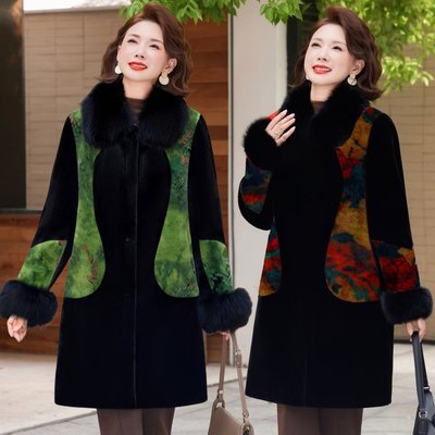 妈妈冬装外套加绒毛呢上衣服洋气中老年女冬季加厚水貂绒大衣高贵