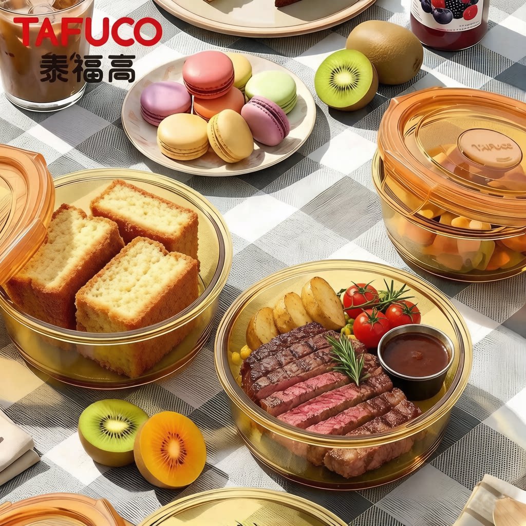 泰福高微波成人玻璃保鲜盒带盖加热专用饭盒食品级圆形冰箱密封碗