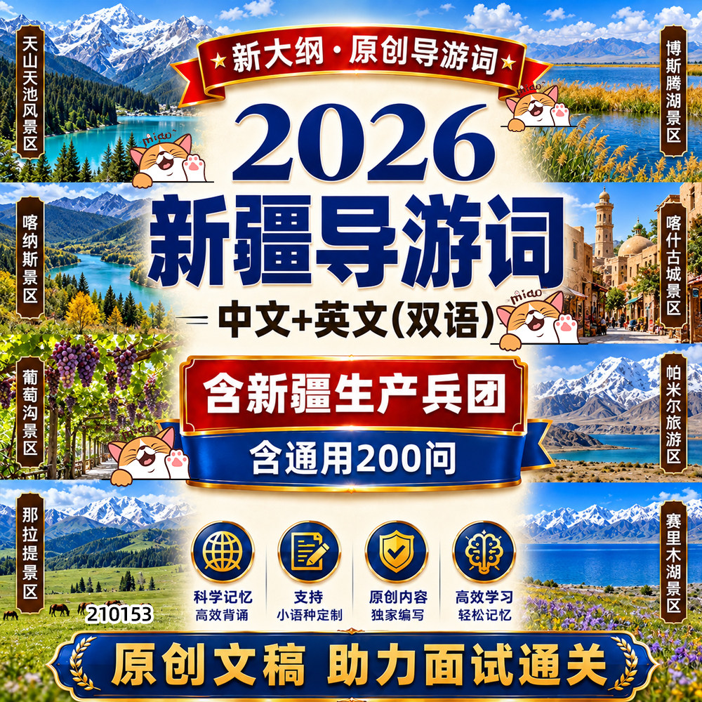 2026新疆导游词中英文问答新大纲建设兵团题库新景点导游证讲解