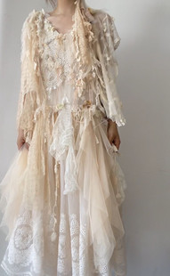 售罄｛朝颜｝jue美花嫁森女风Antique做旧感remake茶色手作连衣裙