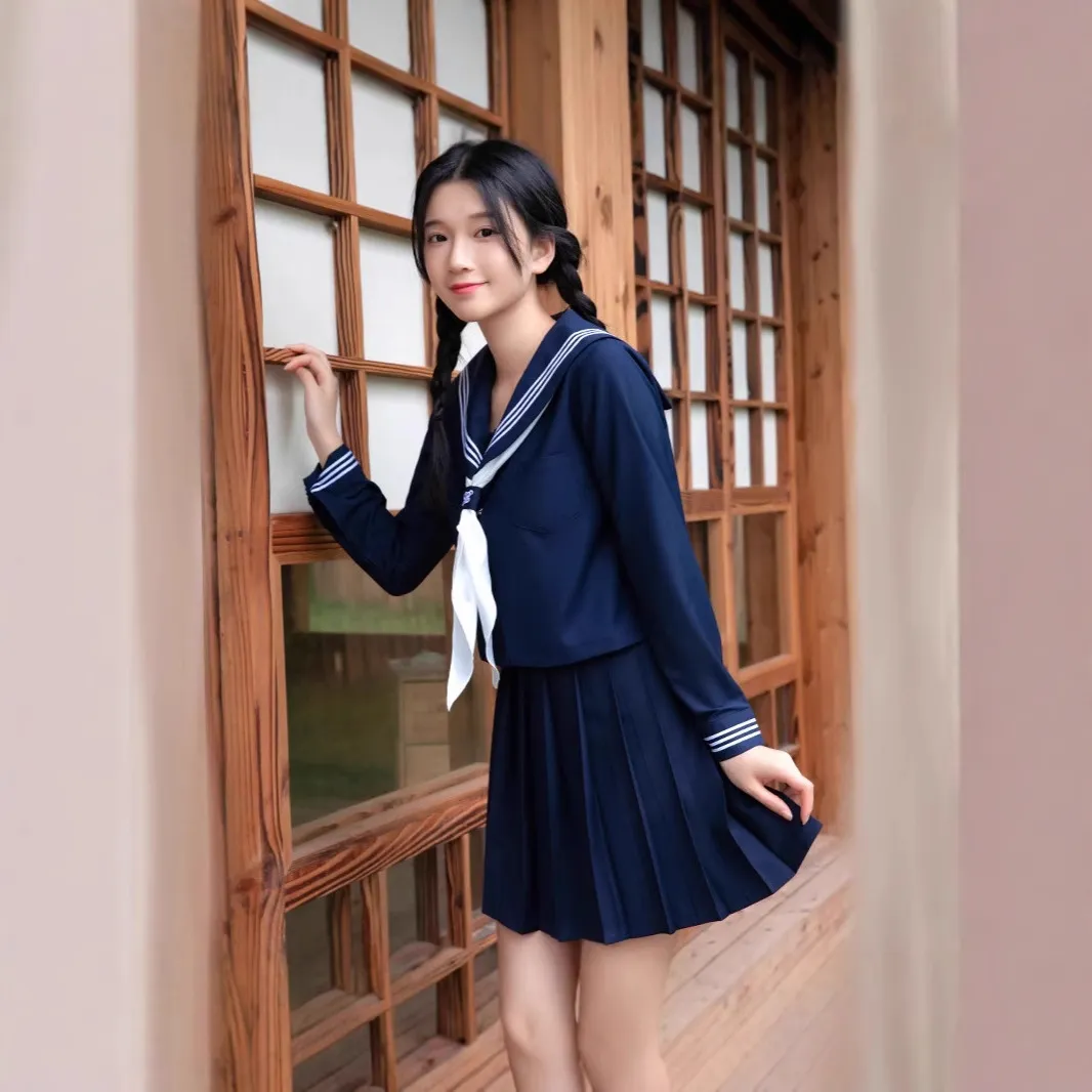工厂代发包售后全绀三本水手服jk制服校感裙正版百褶裙套装学院风