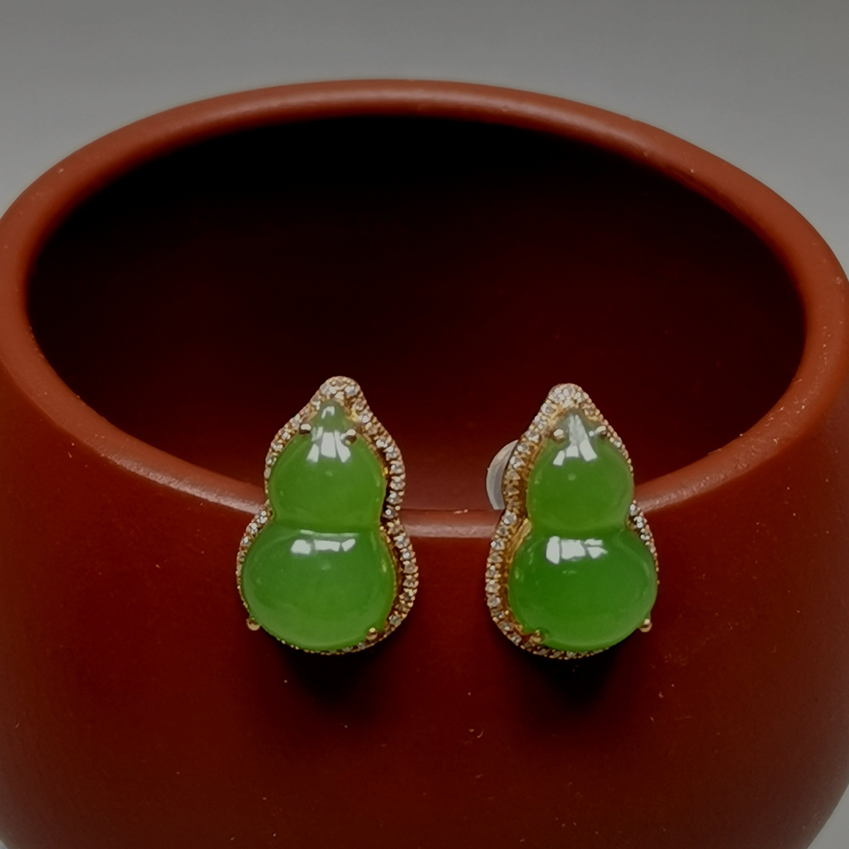 22年老店天然和田玉碧玉葫芦18k金镶嵌耳钉编号y00,珠宝/钻石/翡翠,耳饰,淘宝优惠券,粉丝福利购,淘宝优惠卷