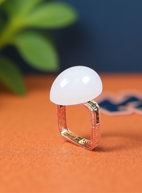 21年老店天然和田玉羊脂玉戒指18k金镶嵌正品带证书