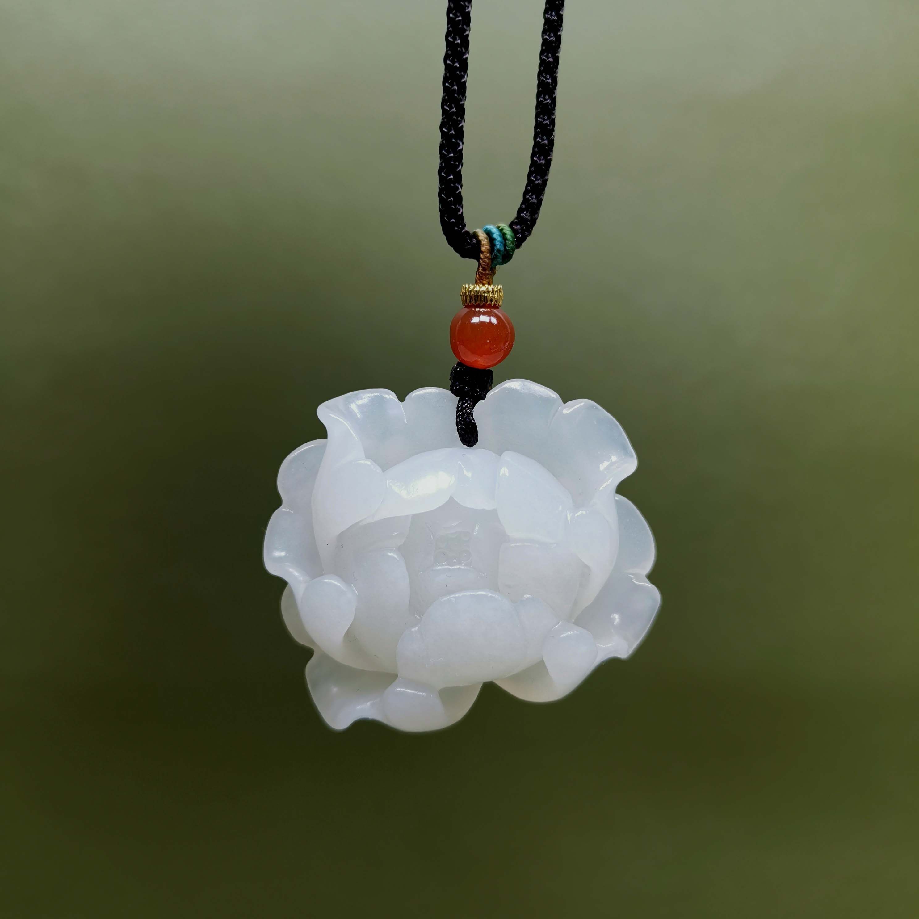 21年老店天然和田玉羊脂白玉牡丹花开富贵吊坠毛衣坠项链缘缘玉
