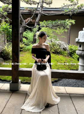 复古黑色一字肩斜肩短袖t恤女夏季不规则飘带辣妹纯欲风独特上衣