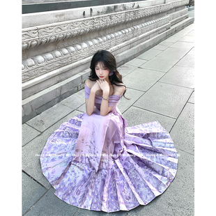 新中式国风紫色三生都汉服马面裙女秋冬款高腰显瘦半身裙上衣套装