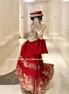 新中式国风红色汉服改良马面裙女春秋婚服订婚高腰半身裙上衣套装