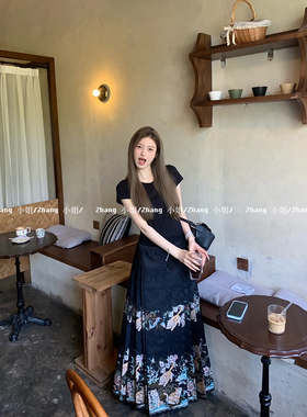 新中式国风黑色改良汉服马面裙套装女秋冬季收腰百搭半身裙晚礼服