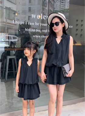 2026夏季母女黑色无袖连衣裙