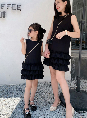 不一样的亲子装裙子韩国童装2023夏洋气时尚母女装赫本风连衣裙潮