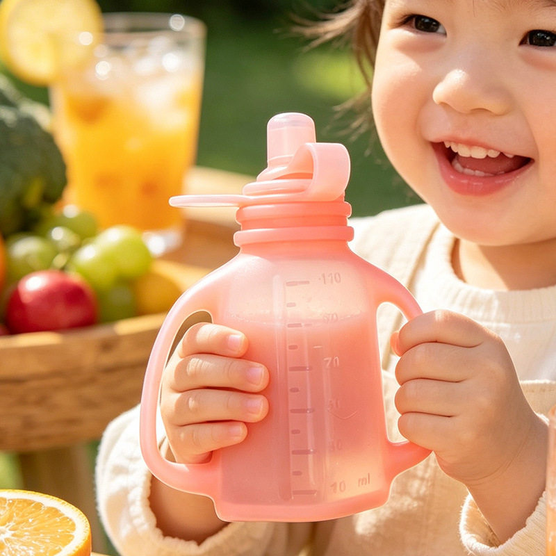 果冻辅食袋婴童母乳袋水果泥袋硅胶奶瓶儿童吸吸乐挤压送吸管带盖