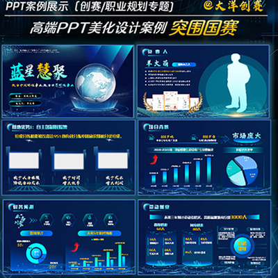 蓝色挑战杯三创赛PPT模板定制