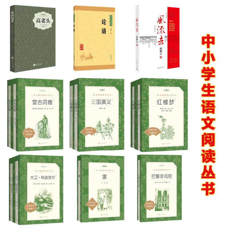 现货包邮 红楼梦+三国演义+堂吉诃德+大卫·科波菲尔+巴黎圣母院+家+风流去+高老头+论语 中小学生语文阅读丛书 人民文学出版社