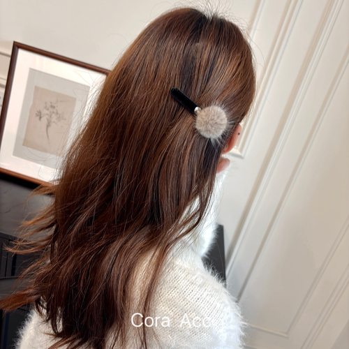 8cm韩版氛围感水貂毛球鸭嘴发夹