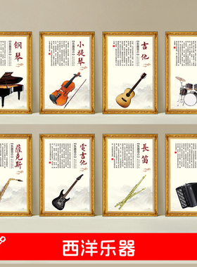 西洋乐器简介海报中国传统民族墙贴音乐家教室布置装饰画琴行挂画
