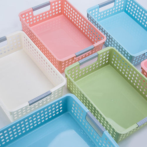 塑料镂空手柄长方形桌面收纳篮