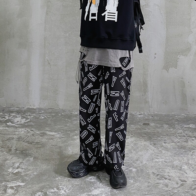 2023春夏日系暗黑缩脚港风潮牌ins男宽松直筒休闲小脚裤CK16P49,男装休闲裤,星座101A-1