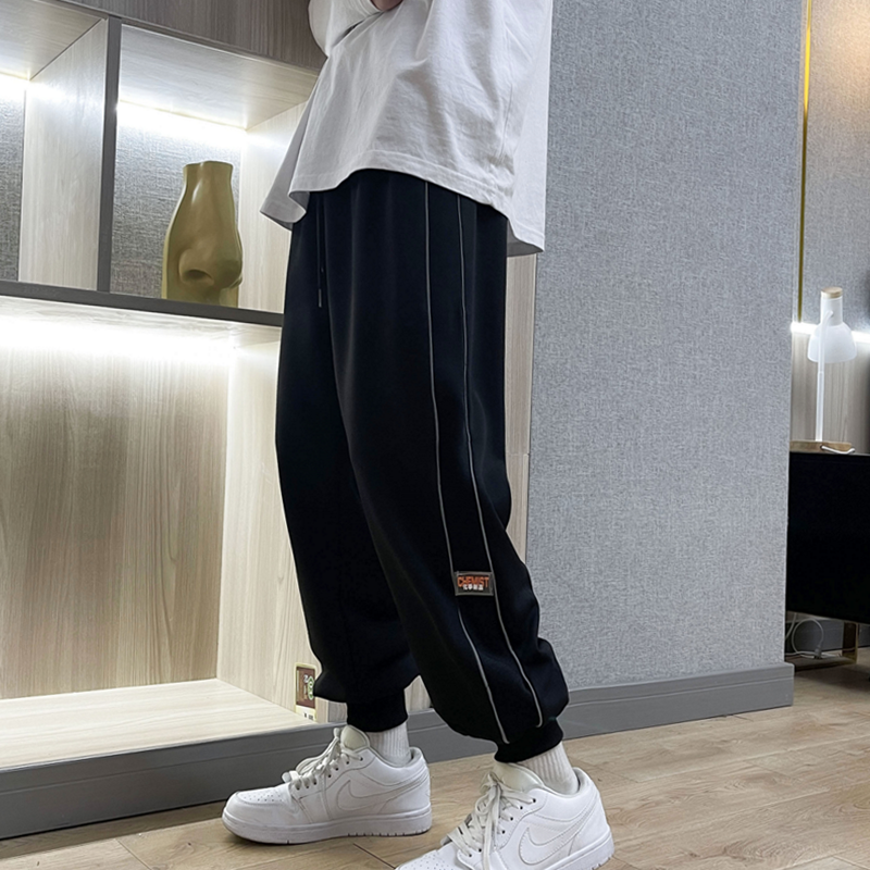 2023春夏装松紧腰反光条港风束脚卫裤男运动裤休闲裤KK28-P45，男装休闲裤，星座101A-1