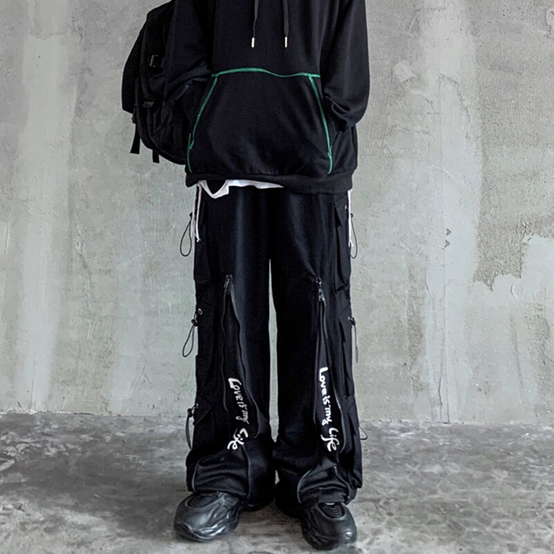 2023春夏青少年男宽松直筒裤潮流拖地裤暗黑休闲新款裤子CK02P69,男装休闲裤,星座101A-1