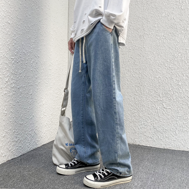 松紧腰牛仔裤男春秋新款韩版宽松直筒裤潮流百搭阔腿休闲拖地长裤,男装牛仔裤,星座101A-1