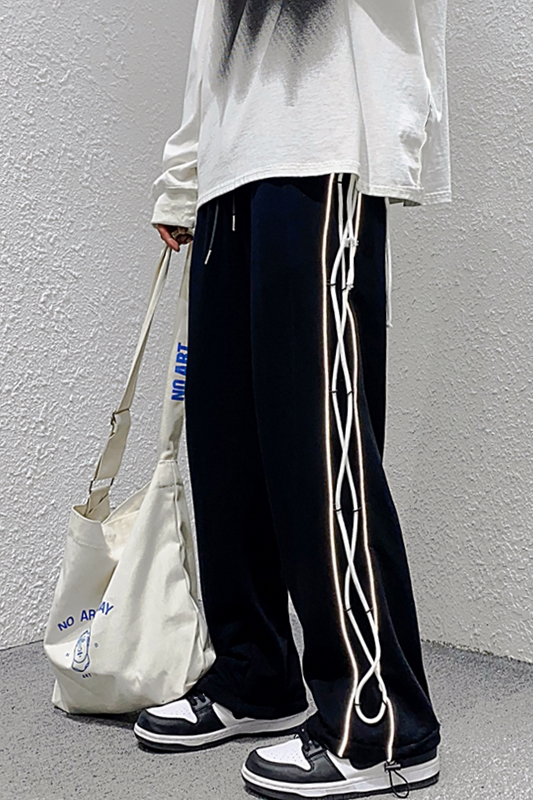 2023春装四季款反光条美式港风卫裤男冰丝垂感休闲裤KK04-P45,男装休闲裤,星座101A-1