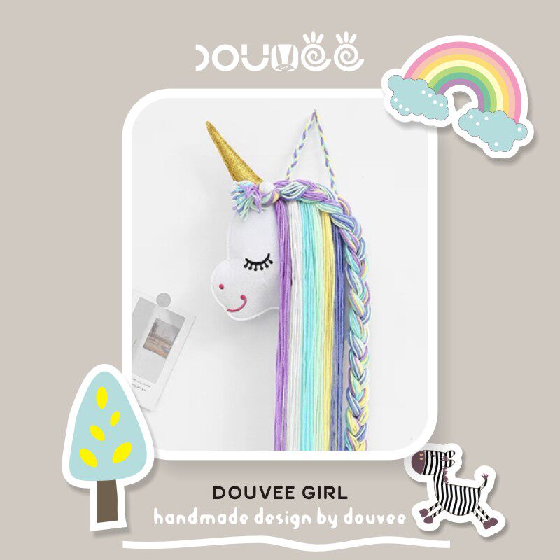 独角兽儿童发夹收纳带房间壁挂装饰发箍收纳架手工毛毡动物头挂饰