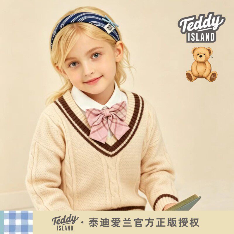 正版泰迪爱兰teddy复古格纹全包布儿童发箍头箍防滑女童发饰头饰