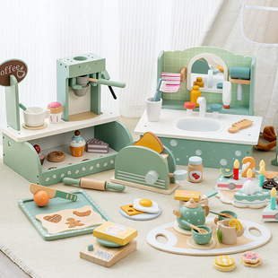 儿童过家家厨房木制玩具男孩女孩子甜品店雪糕冰淇淋茶具木质玩具