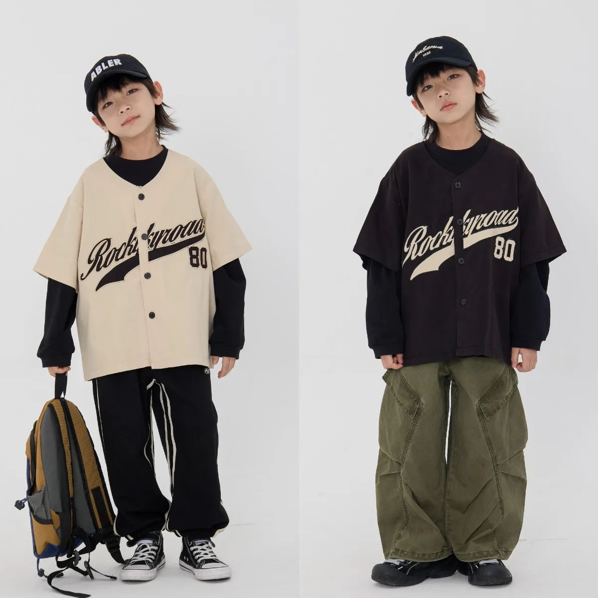 儿童洋气字母贴布绣落肩棒球服无袖开衫潮2025春男童休闲短袖马甲