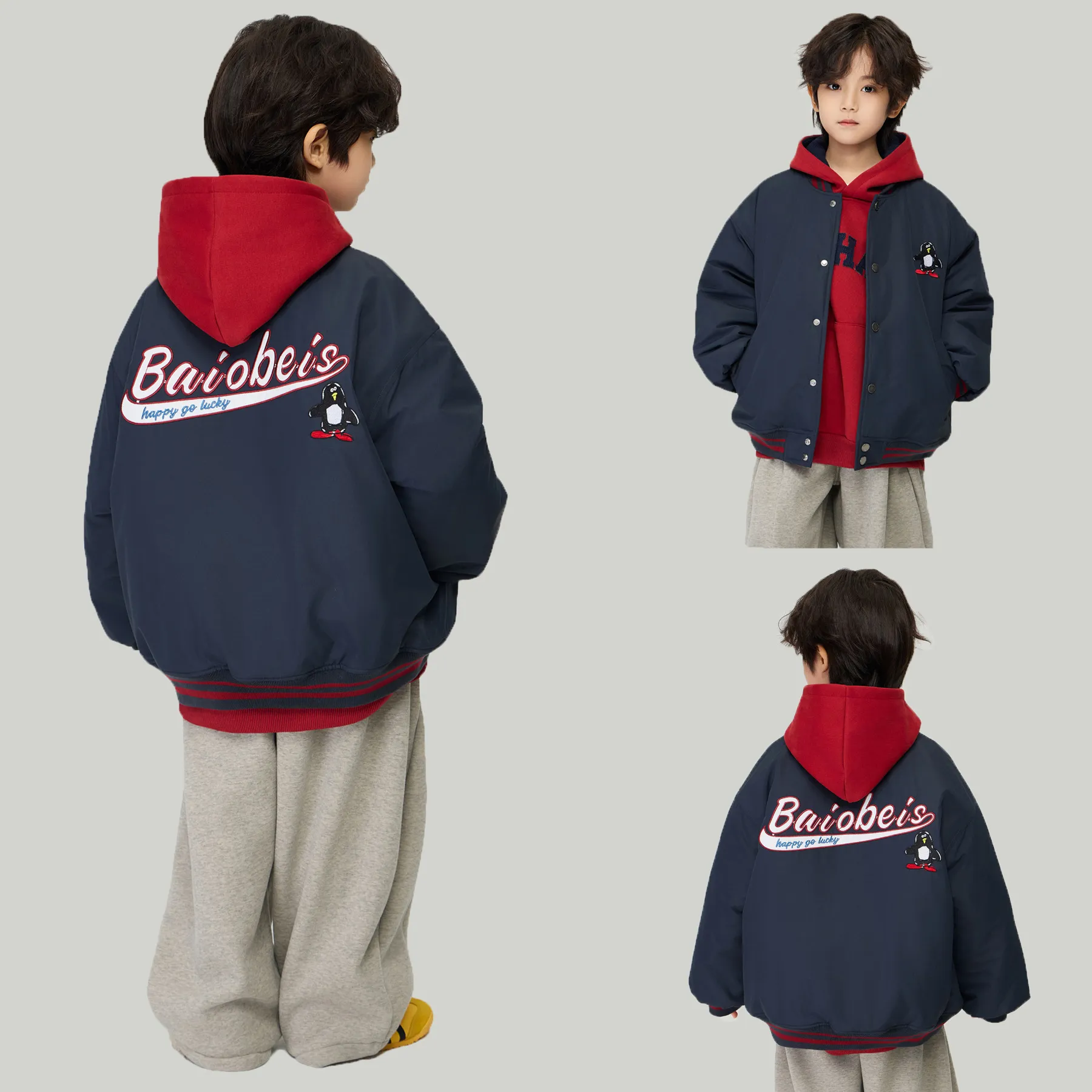 儿童复古刺绣加厚夹棉长袖棒球服潮冬季男童休闲保暖夹克棉服外套