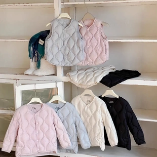 男女童保暖羽絨服外套 兒童洋氣純色新國標90白鴨絨羽絨服馬甲冬季