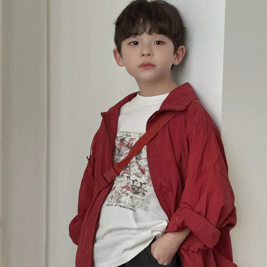儿童薄款翻领中长款过膝透气带包包防晒服夏韩版男童休闲衬衣外套