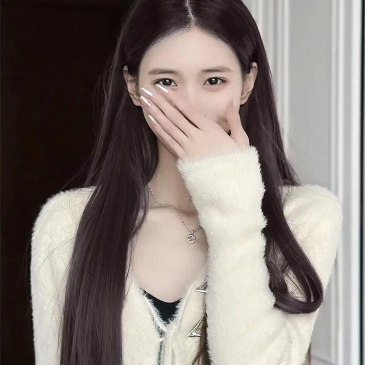 20寸全头发套假发女款中分长直发中长款全真人发丝减龄自然舒适