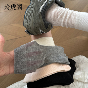 薄款 芭蕾风袜子女纯棉堆堆袜夏季 白色透气中筒袜玛丽珍夏天ins潮
