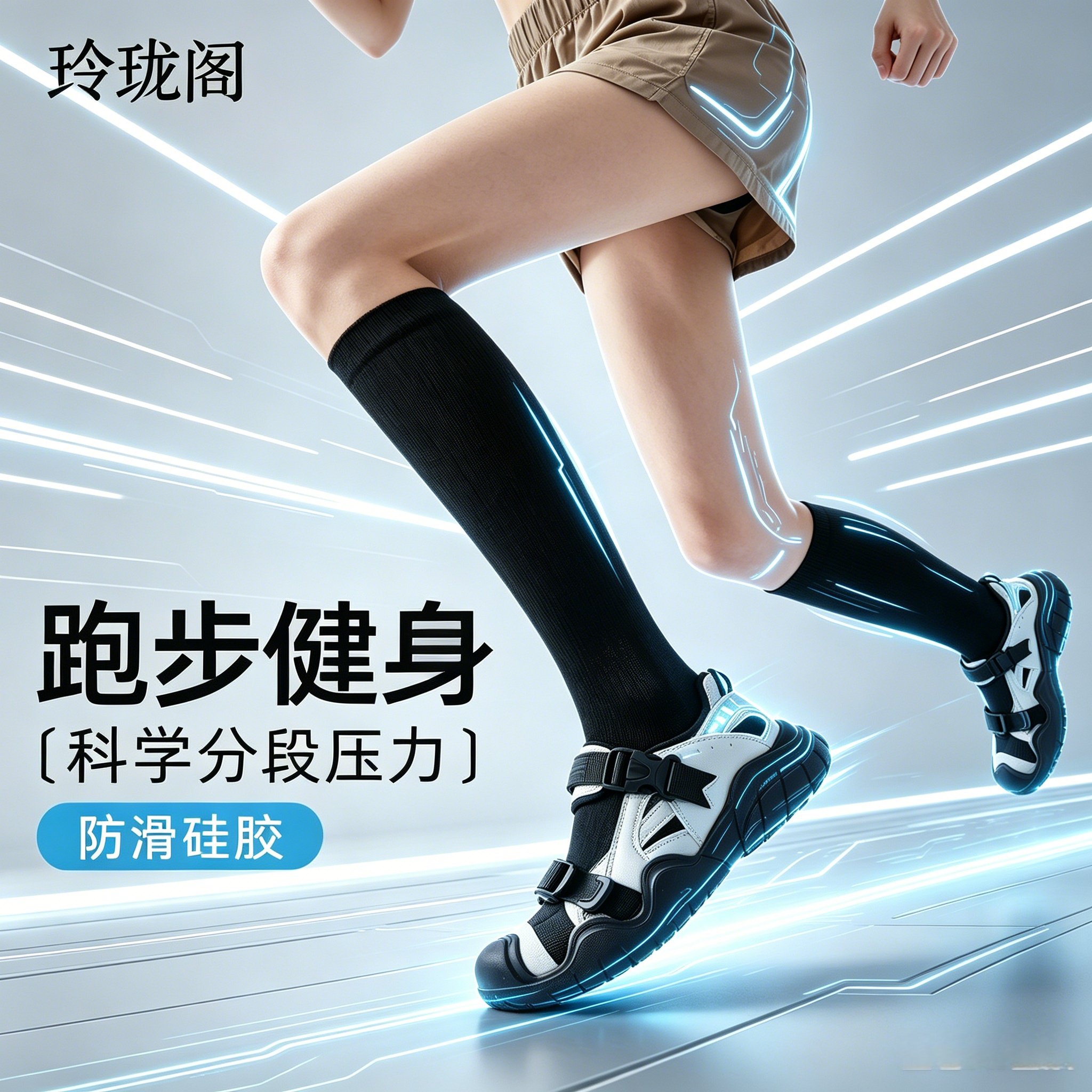 专业跑步运动压力袜子女普拉提防滑骑行压缩健身长筒打网球小腿袜