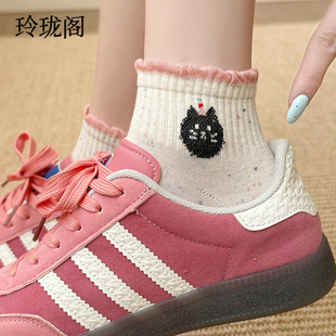 薄款 白色袜子女夏季 中筒袜ins潮可爱刺绣卡通长筒袜日系纯棉夏天