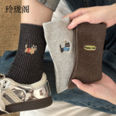 卡通刺绣猫咪夏季 袜子女纯棉防脚气防臭中筒袜可爱袜子春夏无骨袜