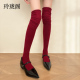 袜子女安可拉红过膝袜秋冬新款 长筒袜搭配小皮鞋 大腿袜本命年红袜
