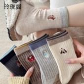 刺绣袜子女款 堆堆袜冬天 长袜ins潮可爱中筒袜配勃肯鞋 秋冬季 新款