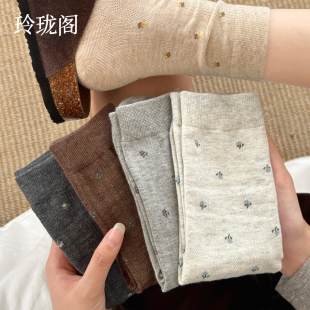 复古配勃肯鞋 纯棉ins潮女款 堆堆袜2026新款 碎花袜子女士春夏薄款