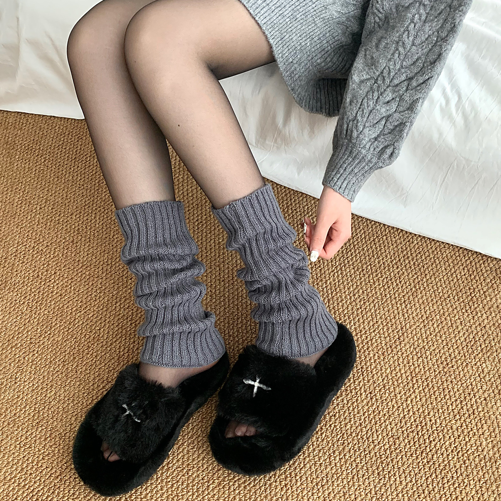 针织护膝袜套女堆堆袜春夏款长筒灰色袜子y2k针织护腿小腿套日系,女士内衣/男士内衣/家居服,长筒袜,淘宝优惠券,粉丝福利购,淘宝优惠卷