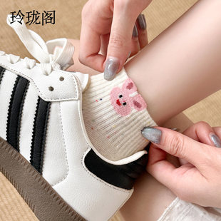 薄款 点子纱袜子女夏季 中筒袜纯棉透气ins潮日系可爱卡通小兔短袜