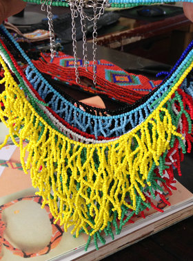 原创新品唯美流苏个性水滴树桠状米珠项链绚丽多彩毛衣链七色选女