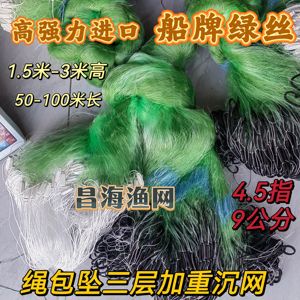 进口正宗强力丝船牌绿丝4.5指1.5米3米6米加重绳坠包坠粘网捕鱼网