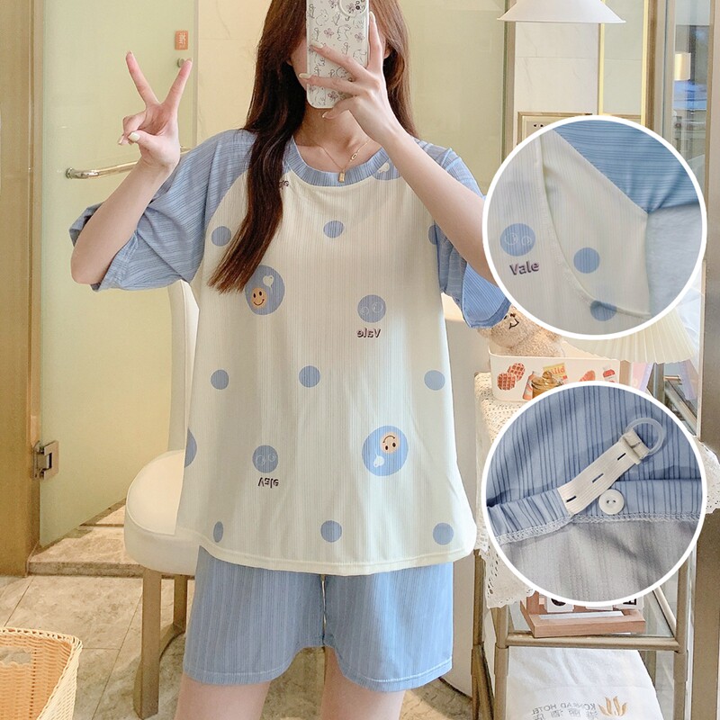新款短袖短裤孕妇哺乳睡衣套装夏