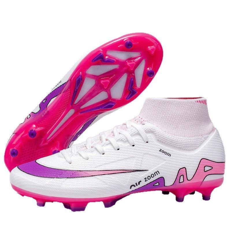 新款跨境亚马逊高帮足球鞋男青少年学生女TF碎钉AG长钉比赛训练鞋