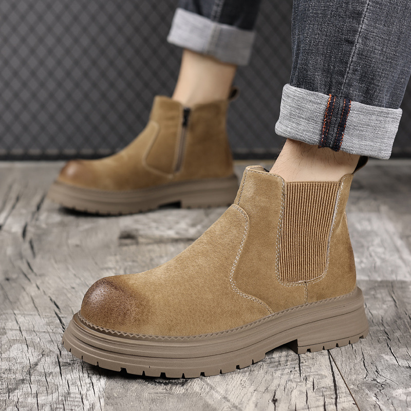 秋冬新款英伦马丁靴男士中帮厚底切尔西套筒短靴复古户外靴子男鞋