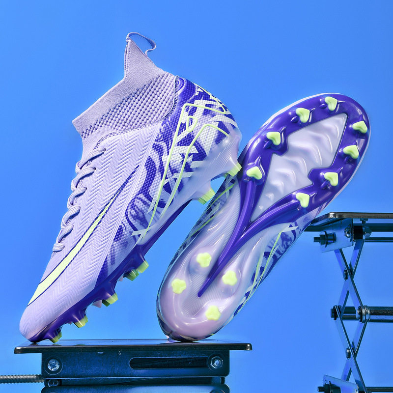 新款跨境亚马逊高帮足球鞋男青少年学生女TF碎钉AG长钉比赛训练鞋